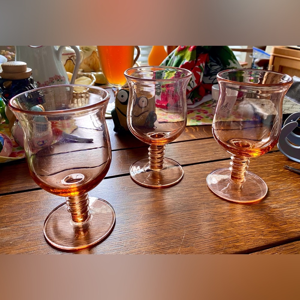 Anthropologie Artois Wine Glasses.Pink 8 oz goblets. Handmade, Sold Out in Store